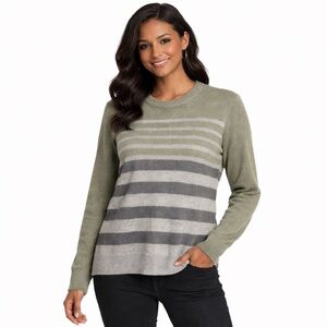 🍁 Banana Republic Green & Gray Striped Lightweight Sweater